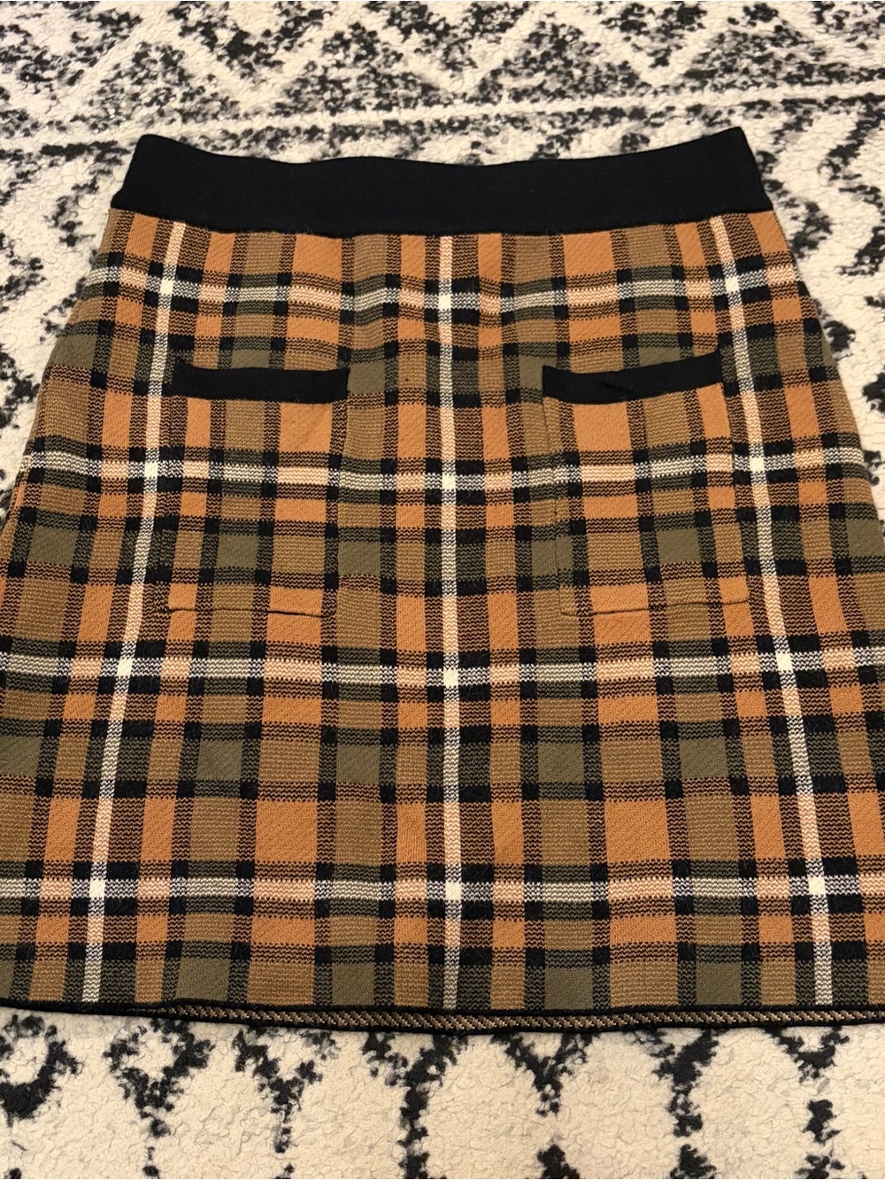 Zara NWOT Tartan Plaid Knit Green Tan Mini Skirt Sz M Pockets Dark Academia Fall